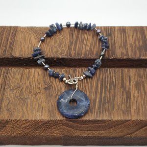 8 Inch 925 Sterling Silver Handmade Sodalite Stone And Pearls Bracelet